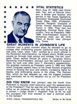 1974 Visual Panographics US Presidents #36th Lyndon B. Johnson Back