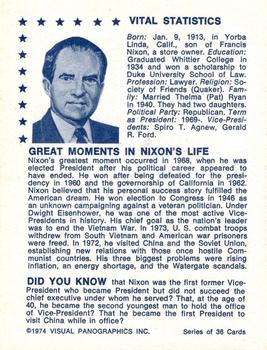 1974 Visual Panographics US Presidents #37th Richard Nixon Back