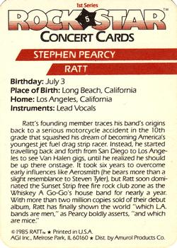 1985 AGI Rock Star #5 Stephen Pearcy / Ratt Back