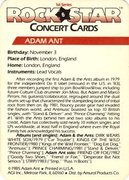 1985 AGI Rock Star #6 Adam Ant Back