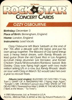 1985 AGI Rock Star #19 Ozzy Osbourne Back