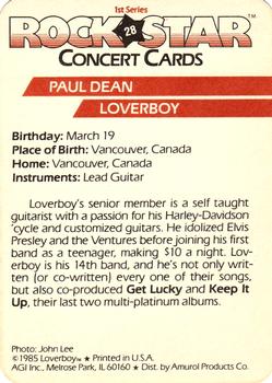 1985 AGI Rock Star #28 Paul Dean / Loverboy Back