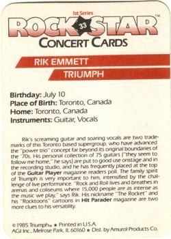 1985 AGI Rock Star #33 Rik Emmett / Triumph Back