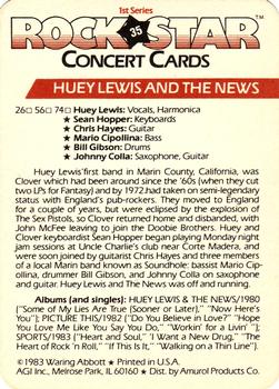 1985 AGI Rock Star #35 Huey Lewis and The News Back