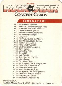 1985 AGI Rock Star #54 Rock Star Check List # 1 Back