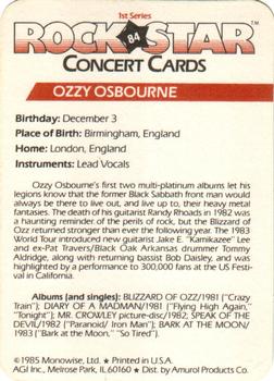 1985 AGI Rock Star #84 Ozzy Osbourne Back