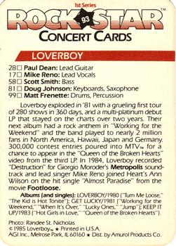 1985 AGI Rock Star #93 Loverboy Back