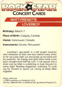 1985 AGI Rock Star #99 Matt Frenette / Loverboy Back