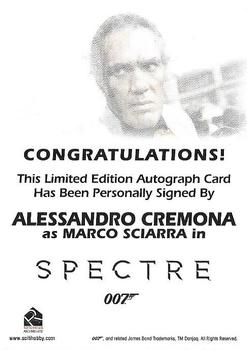 2016 Rittenhouse James Bond Archives SPECTRE Edition - Autographs #NNO Alessandro Cremona Back