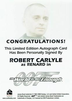 2009 Rittenhouse James Bond Archives - Autographs #NNO Robert Carlyle Back