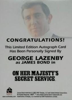 2009 Rittenhouse James Bond Archives - Autographs #NNO George Lazenby Back