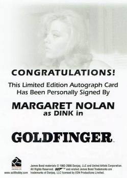2009 Rittenhouse James Bond Archives - Autographs #NNO Margaret Nolan Back