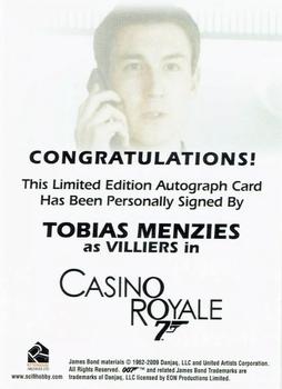 2009 Rittenhouse James Bond Archives - Autographs #NNO Tobias Menzies Back