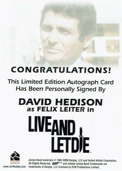 2009 Rittenhouse James Bond Archives - Autographs #NNO David Hedison Back