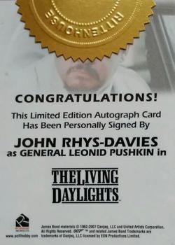 2009 Rittenhouse James Bond Archives - Case Purchase Incentive Autographs #NNO John Rhys-Davies Back