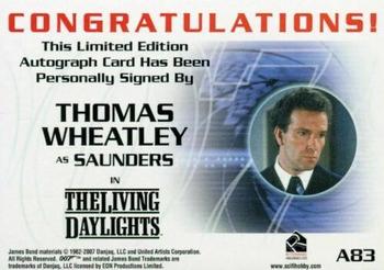 2008 Rittenhouse James Bond In Motion - Autographs 40th Anniversary Design #A83 Thomas Wheatley Back