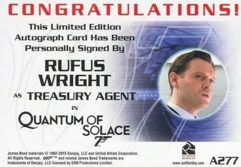 2015 Rittenhouse James Bond Archives - Autographs #A277 Rufus Wright Back