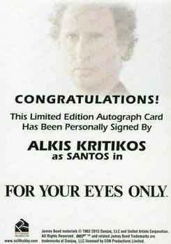 2015 Rittenhouse James Bond Archives - Autographs #NNO Alkis Kritikos Back