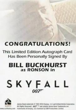 2015 Rittenhouse James Bond Archives - Autographs #NNO Bill Buckhurst Back