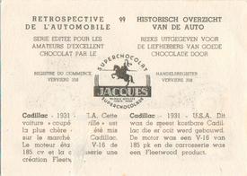 1955 Chocolat Jacques Retrospective de l'automobile #99 1931 - Cadillac Back