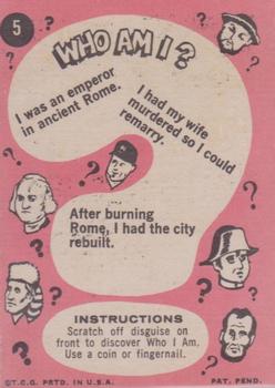 1967 Topps Who Am I? #5 Nero Back