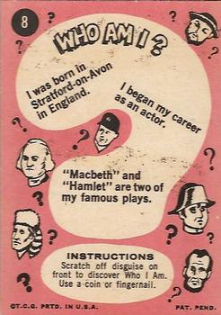 1967 Topps Who Am I? #8 William Shakespeare Back