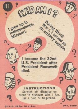 1967 Topps Who Am I? #11 Harry Truman Back