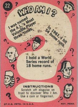 1967 Topps Who Am I? #22 Mickey Mantle Back
