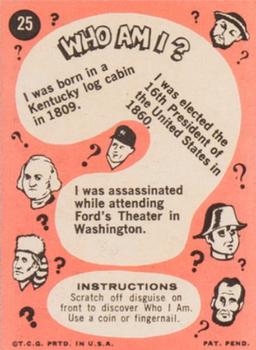1967 Topps Who Am I? #25 Abraham Lincoln Back