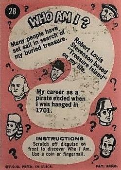 1967 Topps Who Am I? #28 Captain Kidd Back
