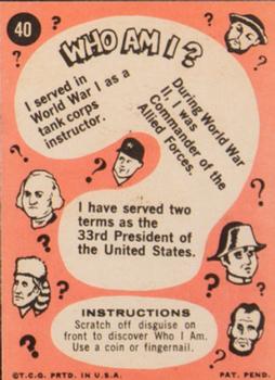 1967 Topps Who Am I? #40 Dwight Eisenhower Back