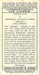 1936 Player's International Air Liners #3 Imperial Airways Liner Ensign Back