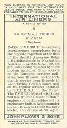 1936 Player's International Air Liners #8 Sabena Fokker Back