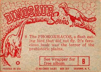 1961 Nu-Cards Dinosaur Series #8 Phororhacos Back