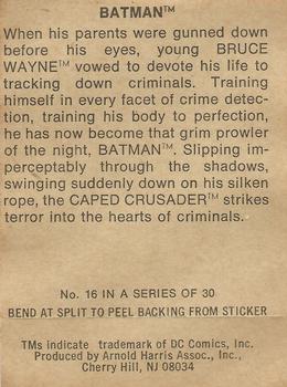 1978 Taystee Bread DC Superheroes Stickers #16 Batman Back