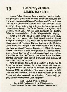 1989 Eclipse Bush League #19 James Baker Back