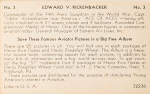 1936 Heinz Famous Aviators 1st Series (F277-4) #3 Eddie Rickenbacker Back