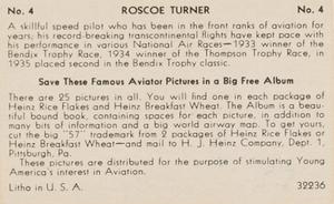 1936 Heinz Famous Aviators 1st Series (F277-4) #4 Roscoe Turner Back