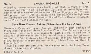 1936 Heinz Famous Aviators 1st Series (F277-4) #5 Laura Ingalls Back