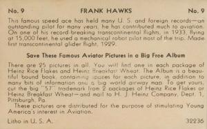 1936 Heinz Famous Aviators 1st Series (F277-4) #9 Frank Hawks Back
