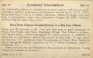 1936 Heinz Famous Aviators 1st Series (F277-4) #11 Clarence Chamberlin Back