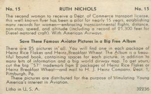 1936 Heinz Famous Aviators 1st Series (F277-4) #15 Ruth Nichols Back