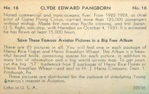 1936 Heinz Famous Aviators 1st Series (F277-4) #16 Clyde Pangborn Back