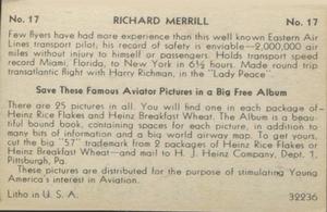 1936 Heinz Famous Aviators 1st Series (F277-4) #17 Dick Merrill Back