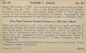1936 Heinz Famous Aviators 1st Series (F277-4) #20 Phoebe Omlie Back