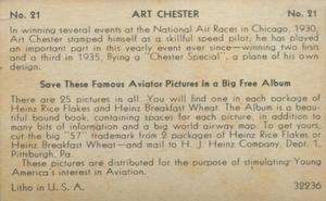1936 Heinz Famous Aviators 1st Series (F277-4) #21 Art Chester Back