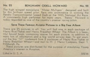 1936 Heinz Famous Aviators 1st Series (F277-4) #22 Ben Howard Back
