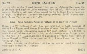 1936 Heinz Famous Aviators 1st Series (F277-4) #25 Bernt Balchen Back