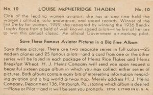 1937-39 Heinz Famous Aviators 2nd Series #10 Louise Thaden Back