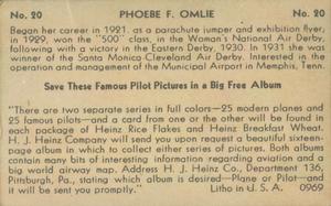 1937-39 Heinz Famous Aviators 2nd Series #20 Phoebe Omlie Back